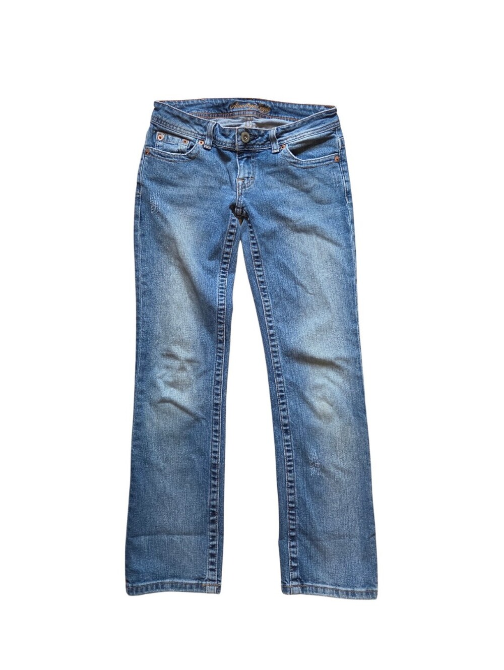 Vtg Y2K American Eagle Low Rise Straight Leg Jeans Womens 2 XS Denim Whiskering